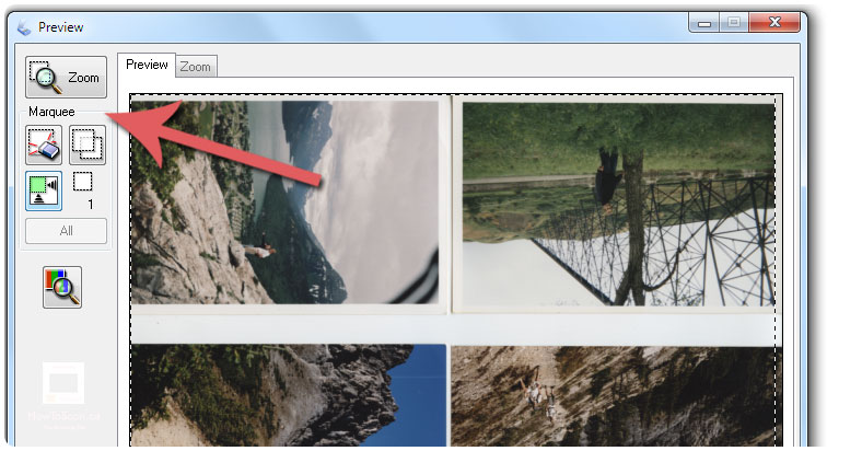Use the marquee tool to crop your photo scans