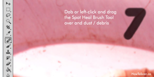 Use Spot Healing Brush Tool to fix slide scan dust